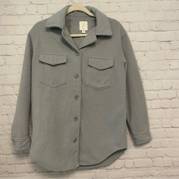 Joie Button Down Wooley Ladies Shacket, pockets, blue grey, Small, oversized - Picture 8 of 9